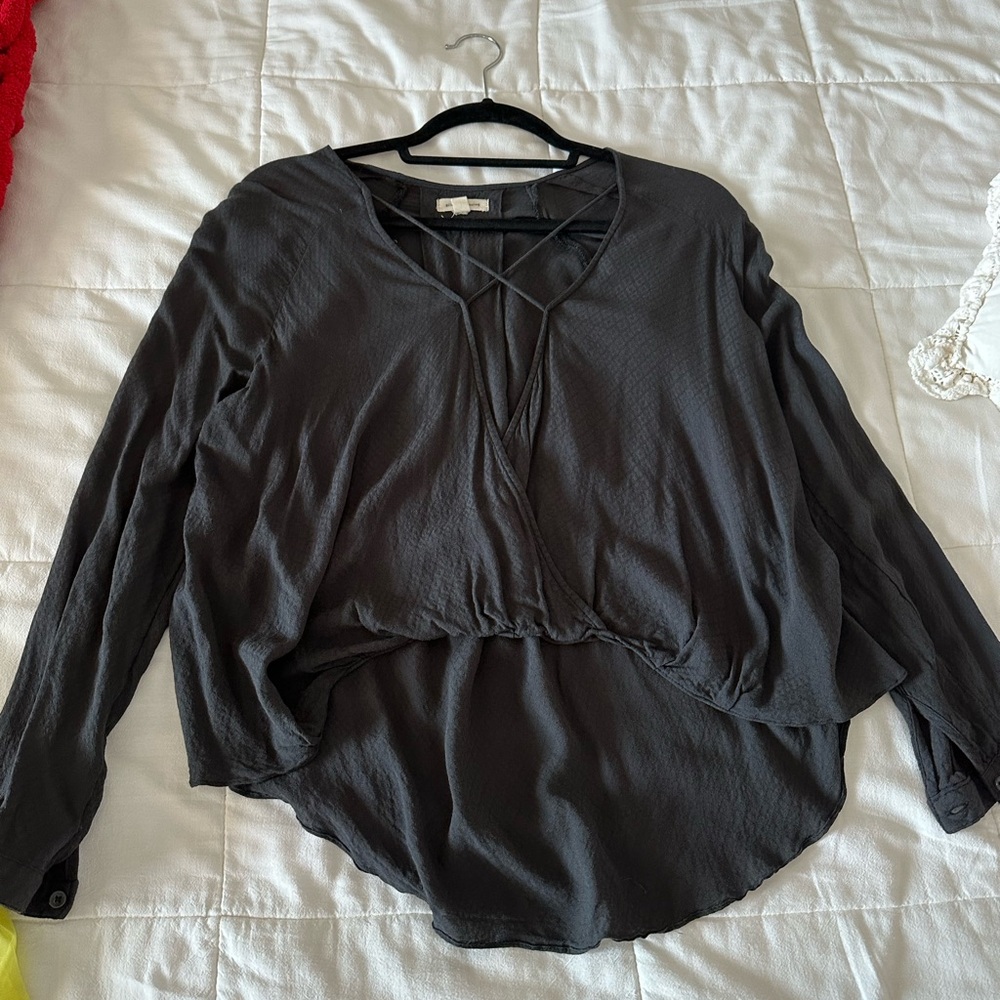 Silence + Noise Charcoal Blouse